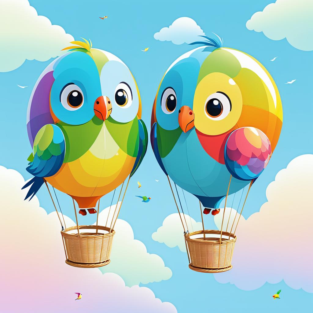 Two Colorful Parakeets in Balloon Adventure