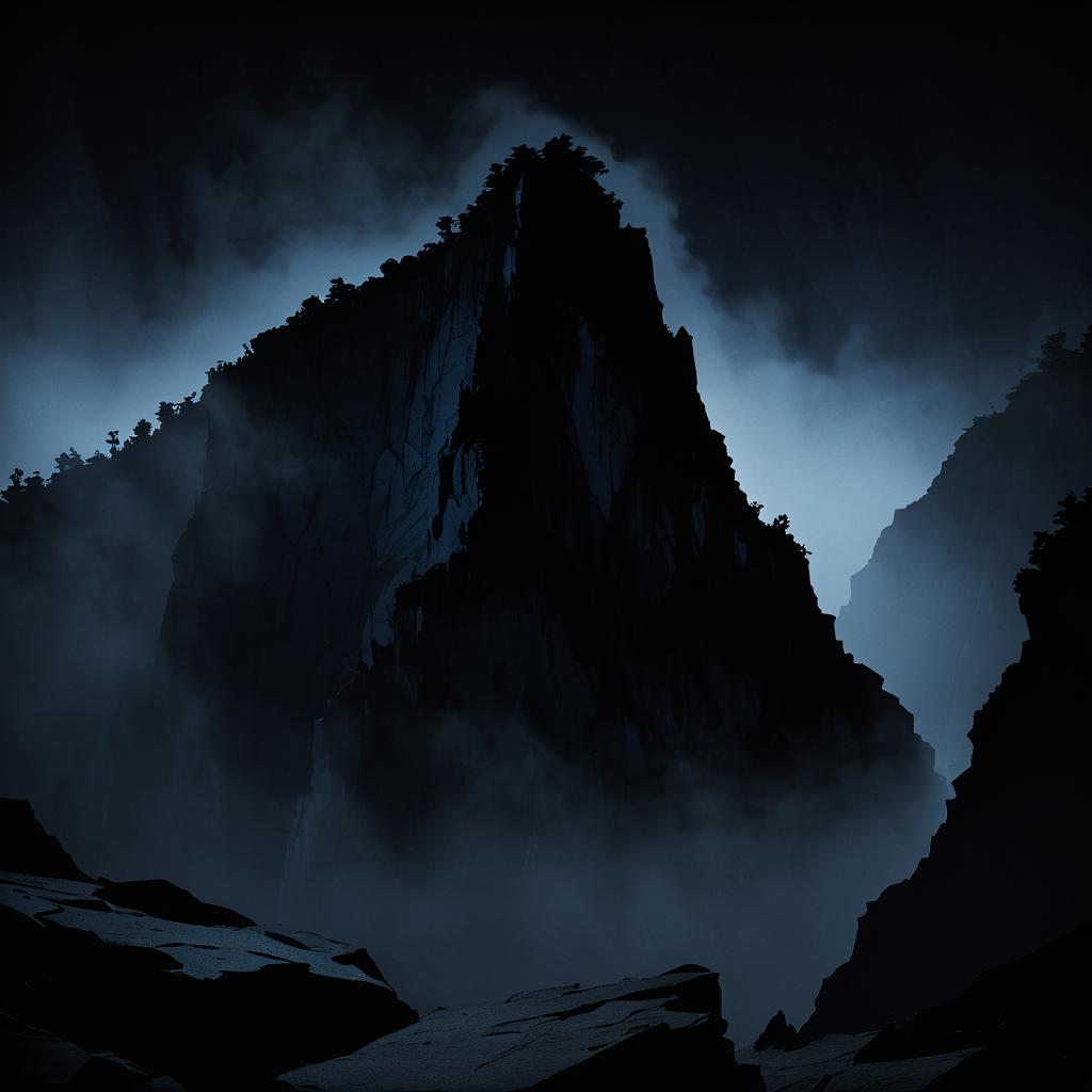 Eerie Midnight Cliffs and Fog