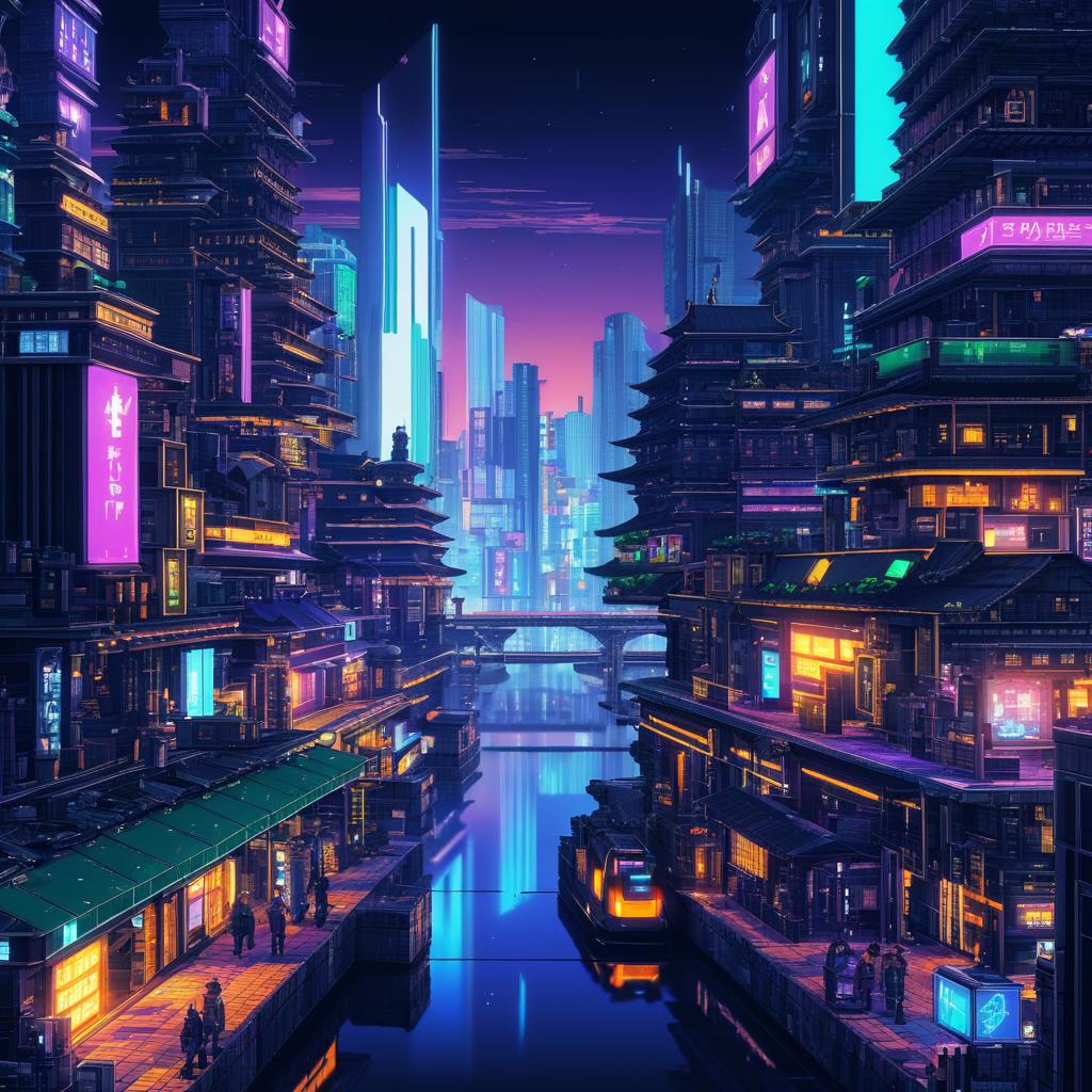 Cyberpunk 2D Port Town Pixel Art