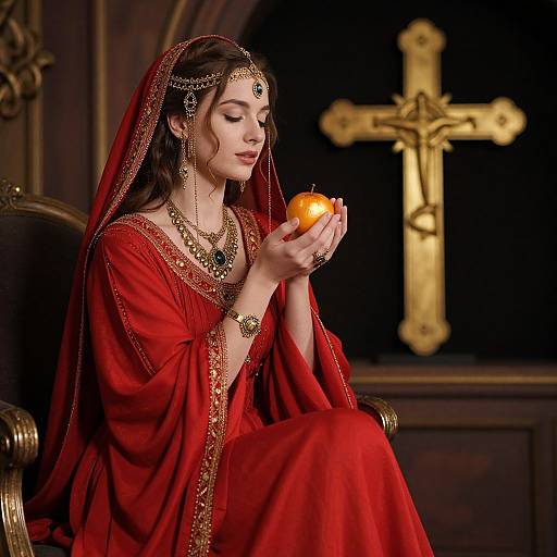 Graceful Woman with Golden Cross