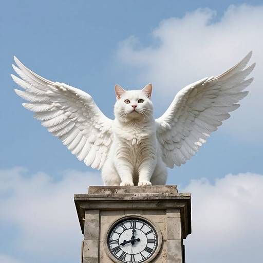 Majestic Winged White Cat on Tower