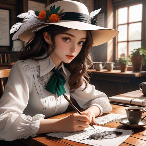 Young Woman Writing in Manga Style
