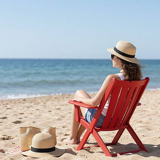 Woman Picnicking by the Sea