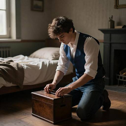 Young Man in Dimly Lit Room