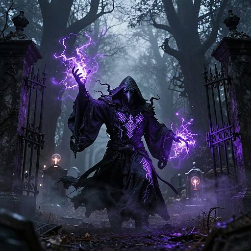 Shadowy Raven Sorcerer in Gothic Cemetery