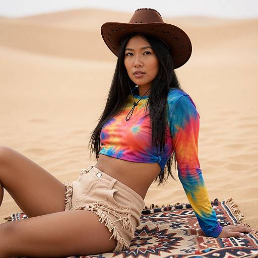 Asian Woman in Desert Boho Style