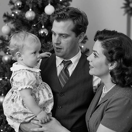 Charming Family Christmas Portrait in Black-and-White