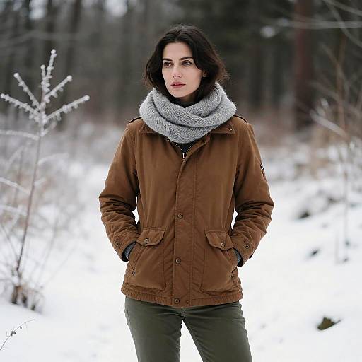 Woman in Snowy Forest Landscape