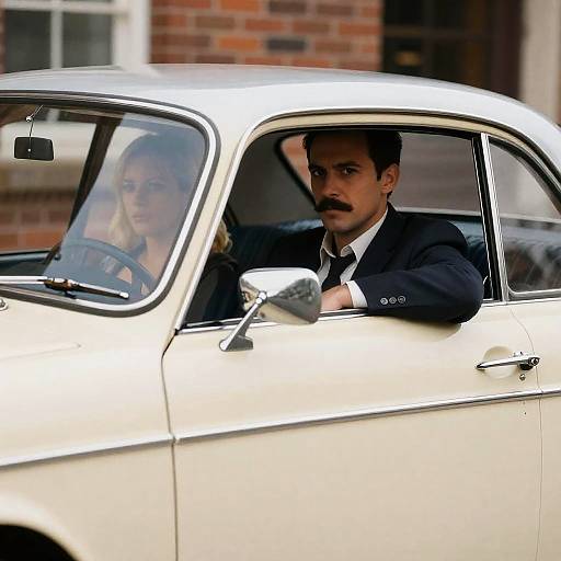 Vintage Car Scene with Stylish Couple