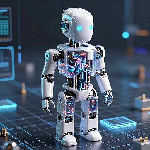 Futuristic AI Robot in Digital Grid