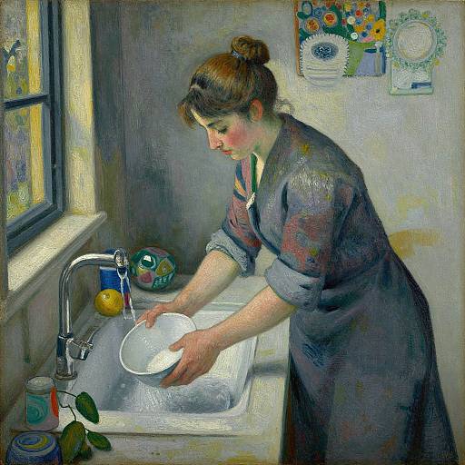 Woman Washing Dishes by Camille Pissarro