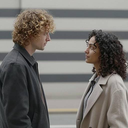 Two People Facing Each Other Outdoors