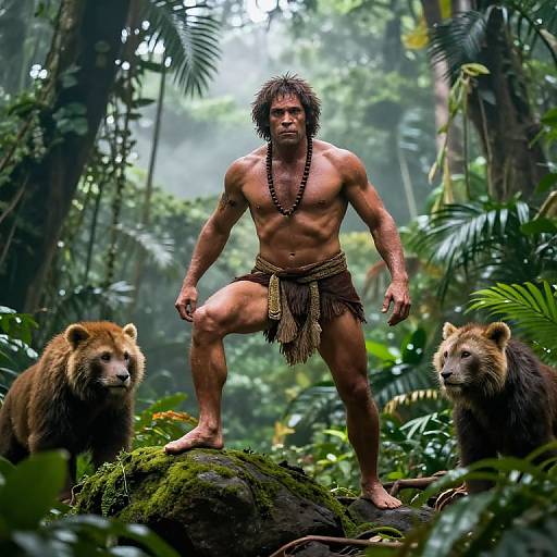 Confident Tarzan in Misty Jungle