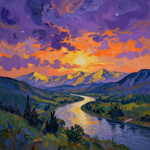 Van Gogh-Inspired Dusk Landscape