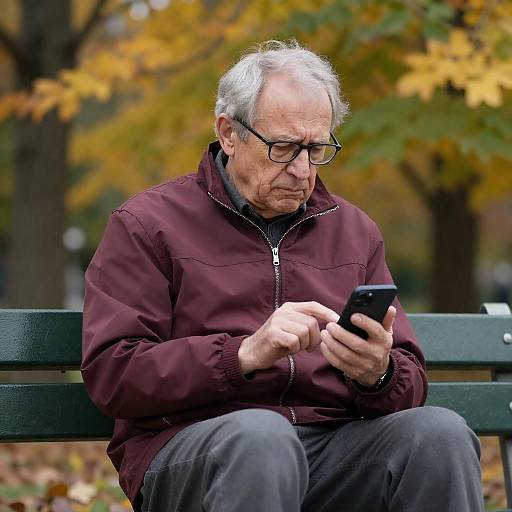 Elderly Man Using Smartphone on Bench