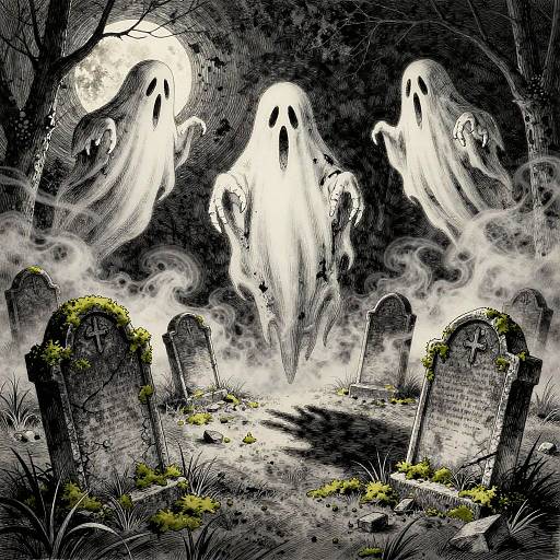 Ghostly Apparitions Over Ancient Graveyard