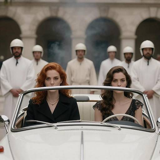 Dramatic Encounter in White Convertible