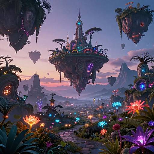 Surreal Alien Landscape with Glowing Plants
