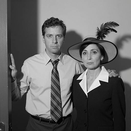 Vintage Black and White Portrait of Man and Woman Indoors
