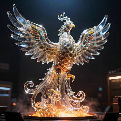 Massive Glass Phoenix Rising Cinematic Spectacle
