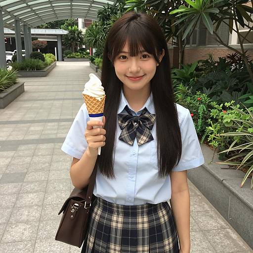 Fashionable Asian Woman Enjoying Ice Cream