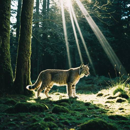 Lynx in Sunlit Forest Clearing