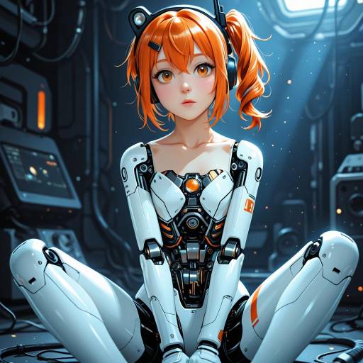 Futuristic Android Girl with Orange Hair