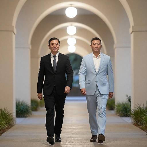 Stylish Men in a Luminous Tunnel