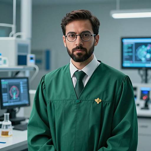 Serious Male Scientist in Futuristic Lab