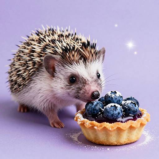 Curious Hedgehog Sniffing Blueberry Tart