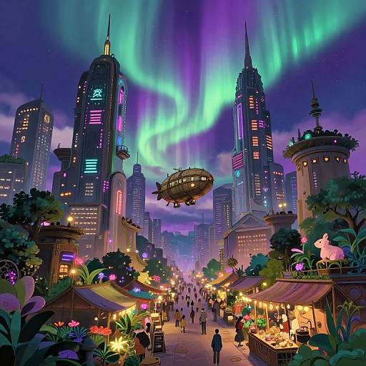 Futuristic Ghibli-Inspired Cityscape
