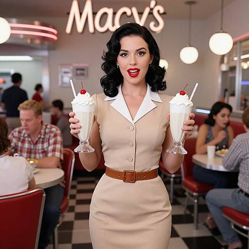 Retro 1950s Diner with Curvy Woman