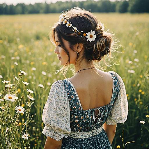 Woman with Floral Half-Updo in Meadow