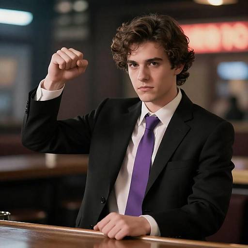 Determined Young Man in Neon City