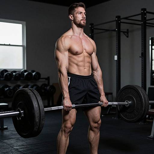Muscular Man Lifting Barbell in Gym