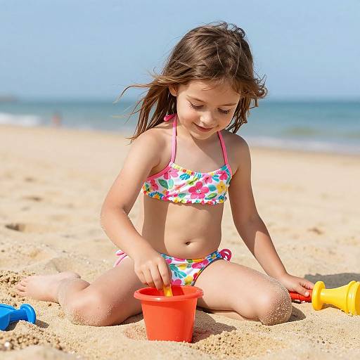 Little Girl Playing on Sunny Beach