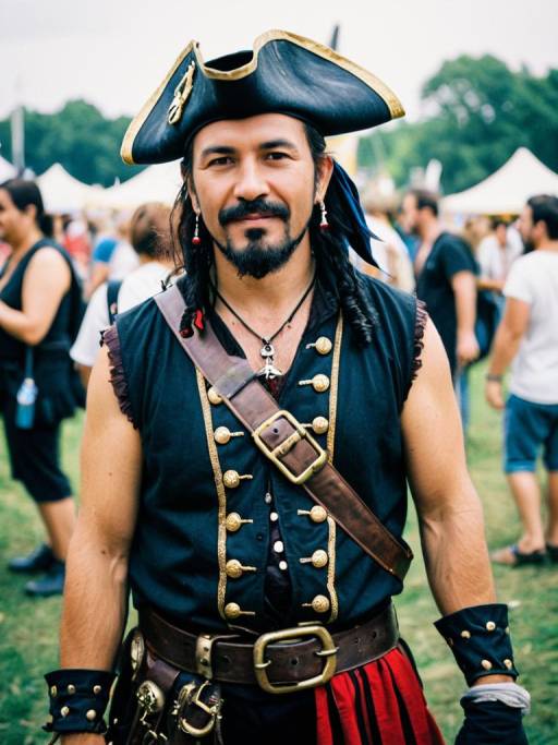 Man in Sleeveless Pirate Costume at Festival