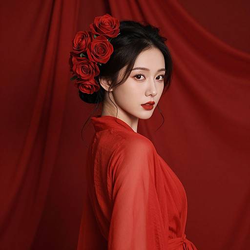 Elegant Woman with Red Roses