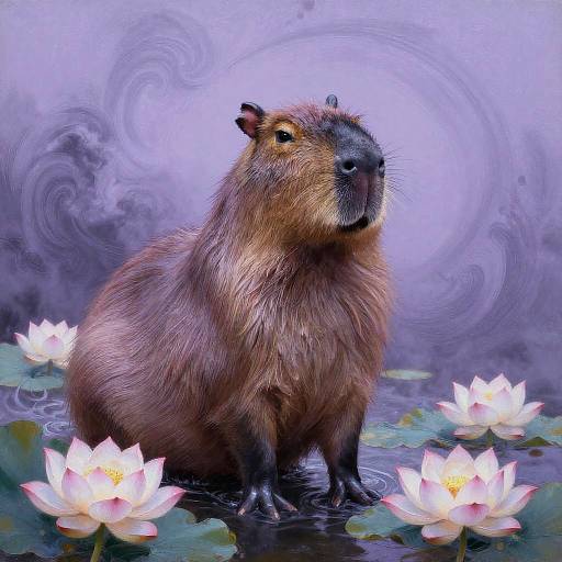 Majestic Capybara Among Blooming Lotus