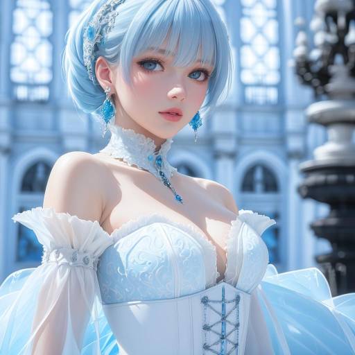 Icy Blue-Eyed Girl in Elegant Dress