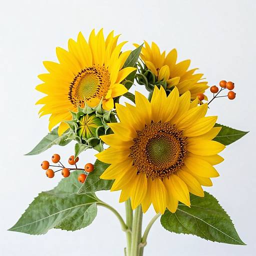 Vibrant Sunflower with Orange Berries