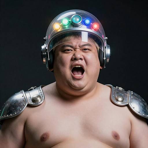 Intense Man in Colorful Armor Portrait