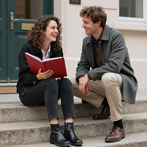 Joyful Moment on Concrete Steps