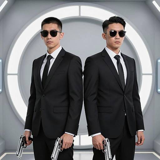 Futuristic Duo in Black Suits