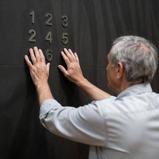 Older Man Reaching for Metal Panel
