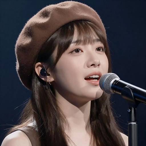 Singing Asian Woman in Beret Portrait