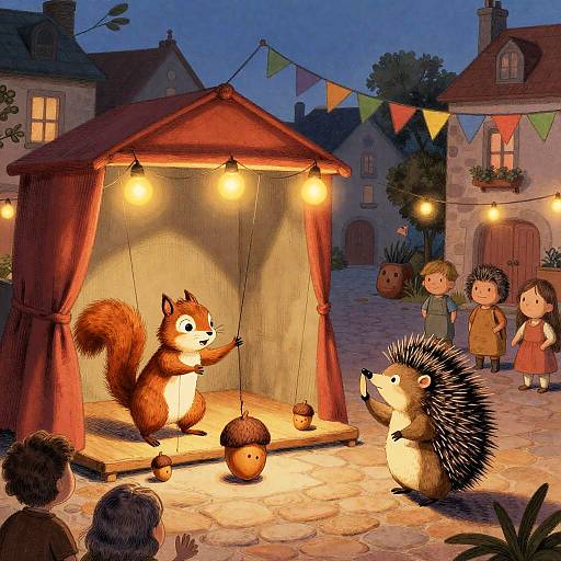 Cozy Squirrel and Hedgehog Puppet Theater