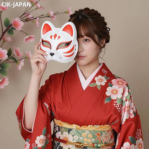 Elegant Japanese Woman in Floral Kimono