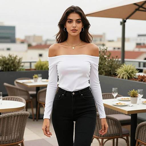 Chic Woman at Rooftop Tapas Lounge