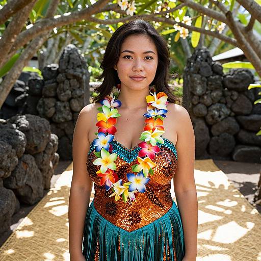 Woman in Traditional Luau Costume